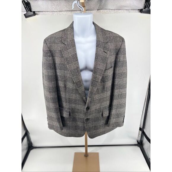 VTG Lands’ End Glen Plaid Check Sport Coat Mens Size 44 Blazer Union Made USA